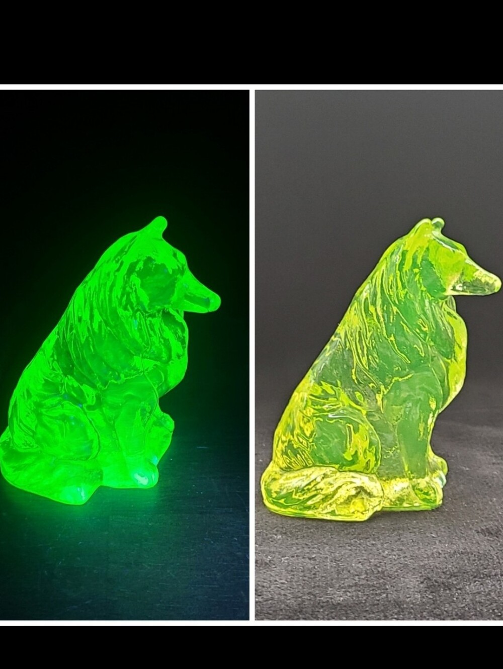 Mosser Vaseline Uranium Glass Collie Vintage